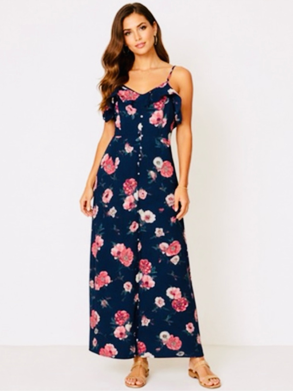 Altar'd State Floral Maxi Dress Navy Ruffle
Boho Sorority Rush Fest Prom Dress